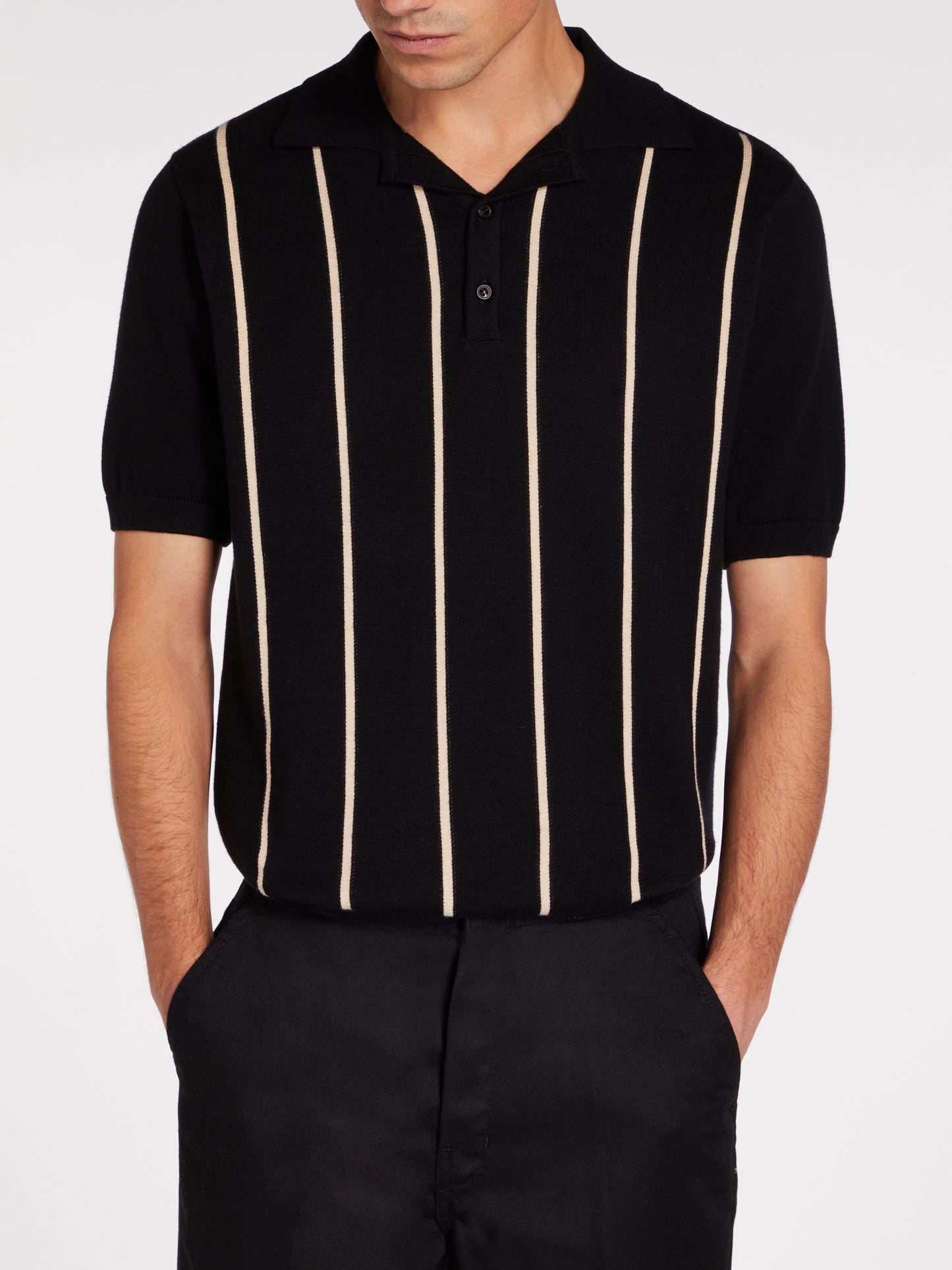 Pinstripe Polo - Black/Cream